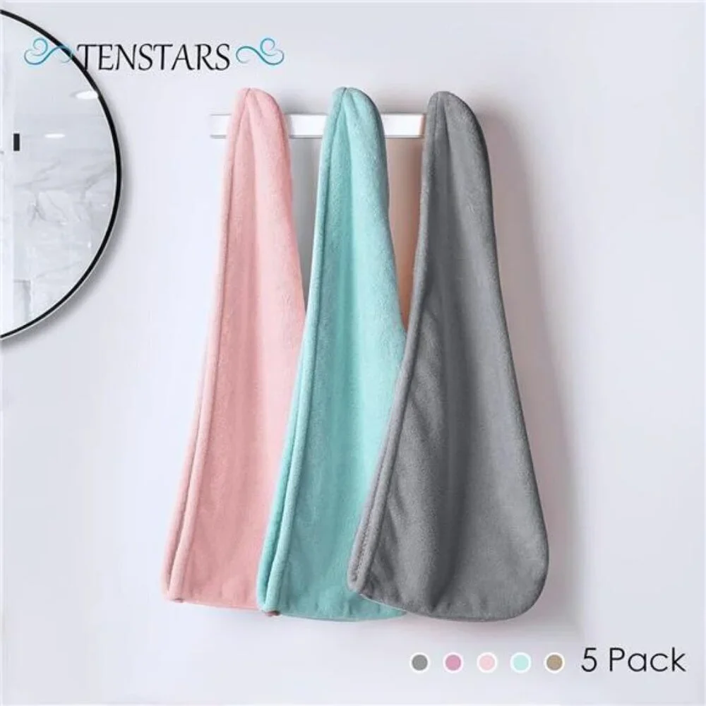 5 Pack Thicken Microfiber Hair Towel Wrap for Women Elastic Loop Design